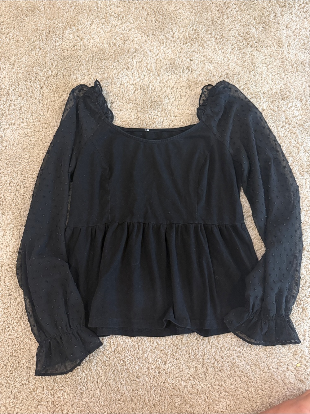 Amazon Black Sheer Dot Sleeve Peplum Top